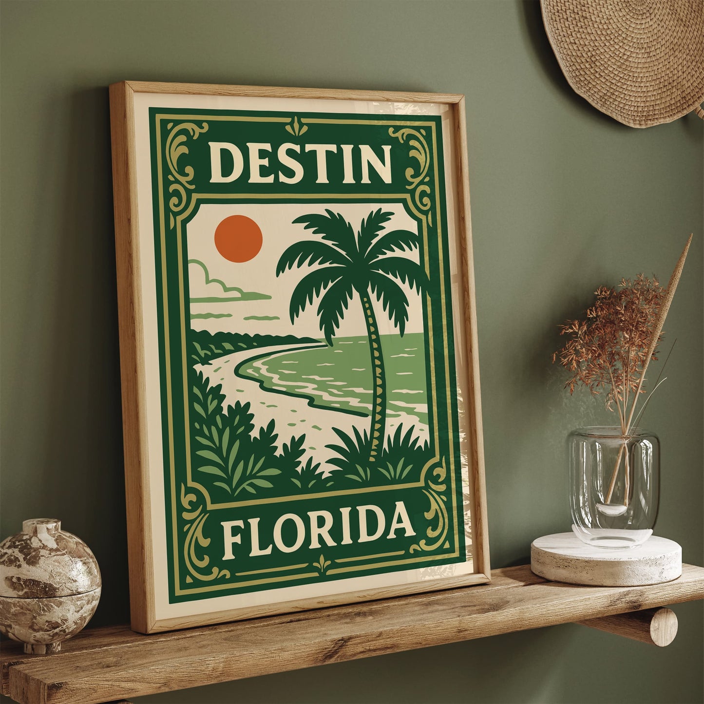 Destin Florida Beach Landscape Poster – Green Tones