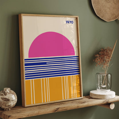 1970 Retro Pink Geometric Sun Poster