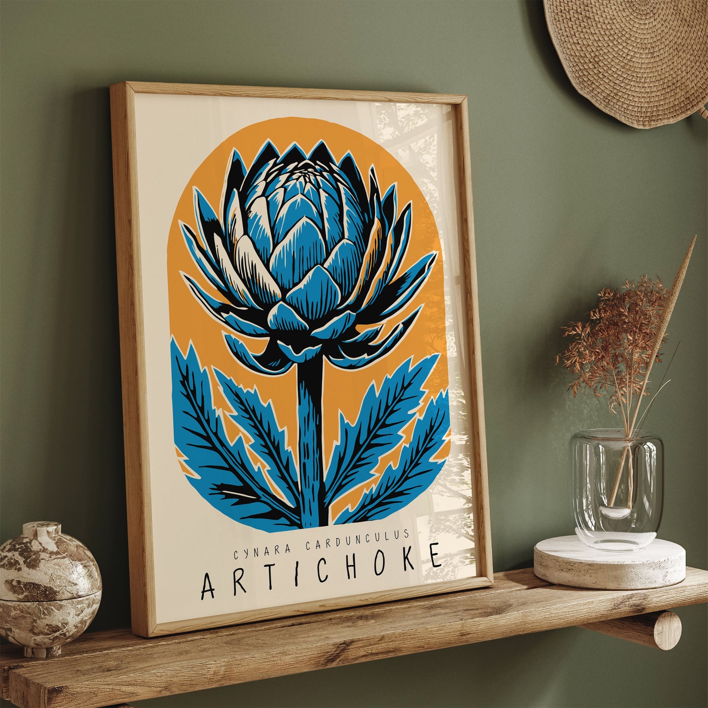 Yellow Blue Retro Artichoke Poster - Kitchen Art