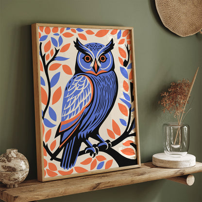 Cute Owl Bird in Purple and Orange Colors Art Print