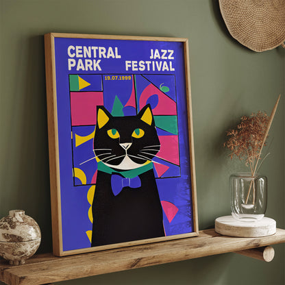 Central Park Jazz Festival Retro Cat Poster