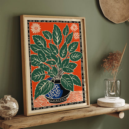 Retro Linocut Flower Art Print