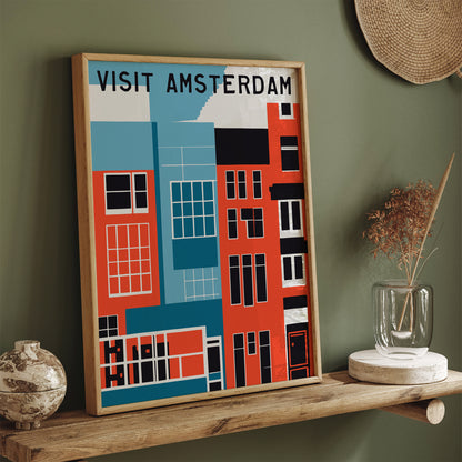 Visit Amsterdam Retro Travel Poster