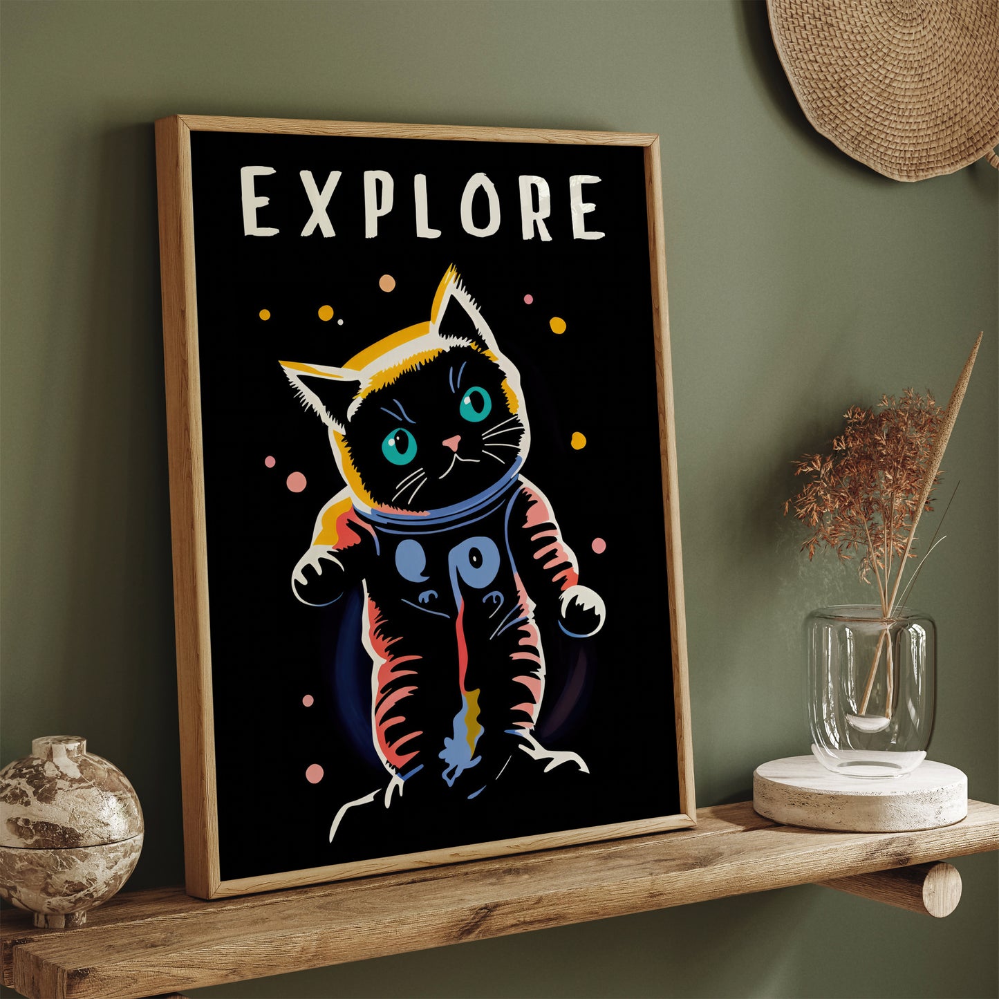 Explore Space - Cute Cat Wall Art