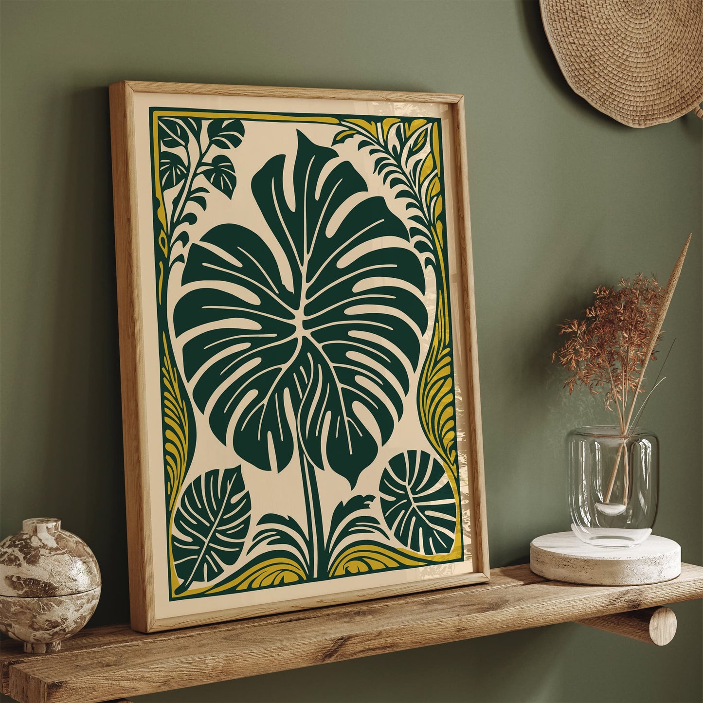 Green Big Rococo Monstera Leaf Poster