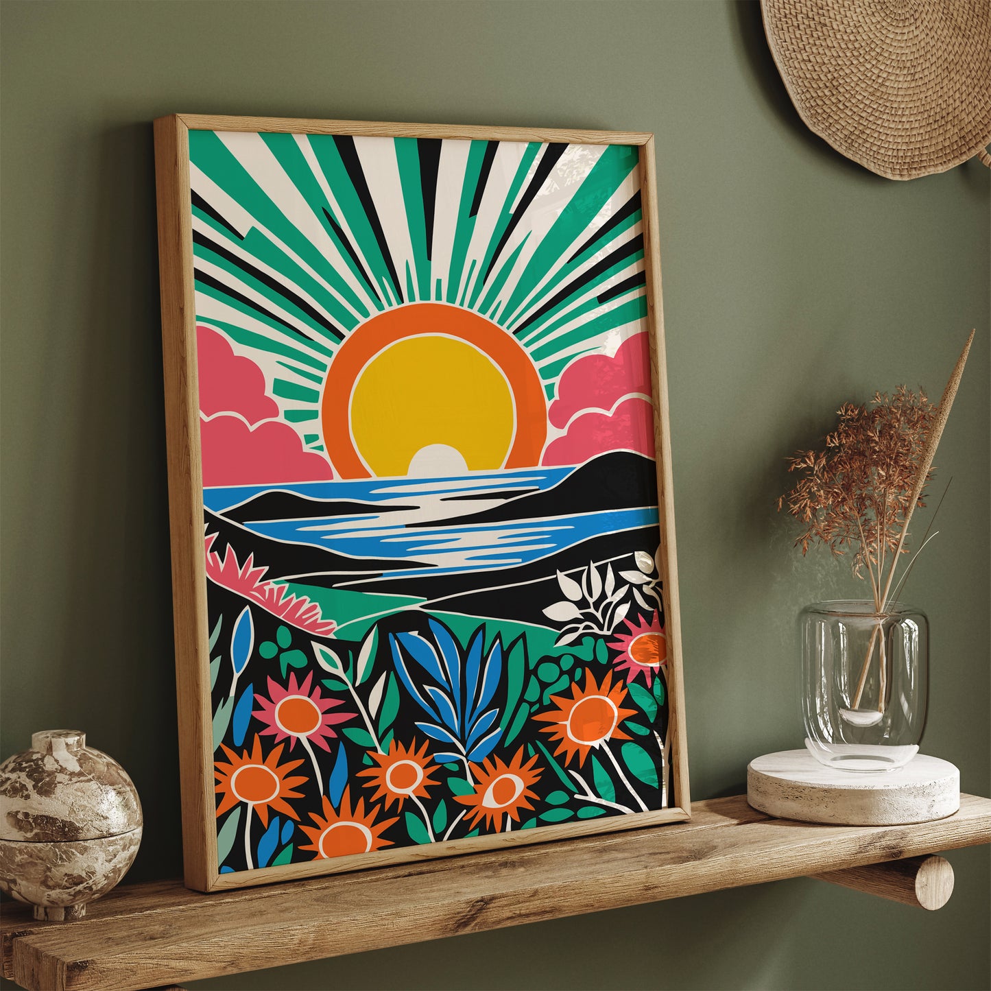 Colorful Groovy Sunset Art Print 2024