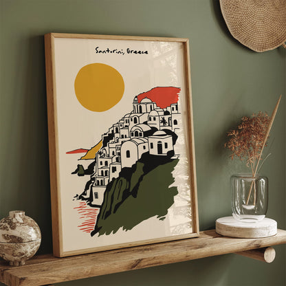 Cityscape Santorini Greece Retro Travel Art Print