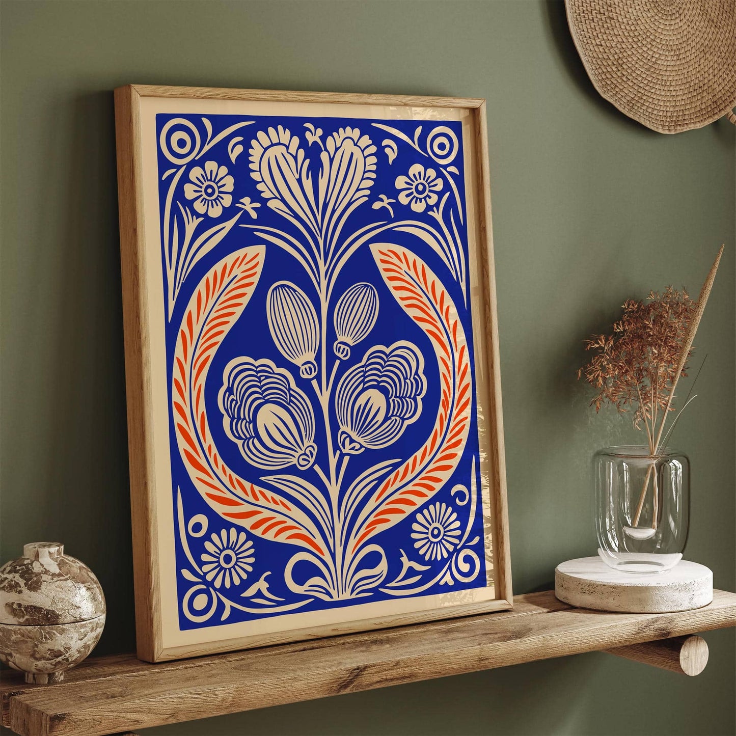 Abstract Floral Art in Linocut Style Poster