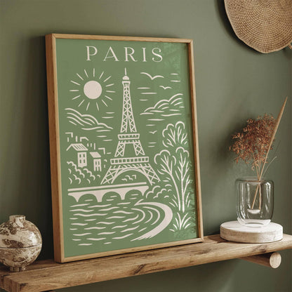 Paris Cityscape in Pistachio Green Tones Poster