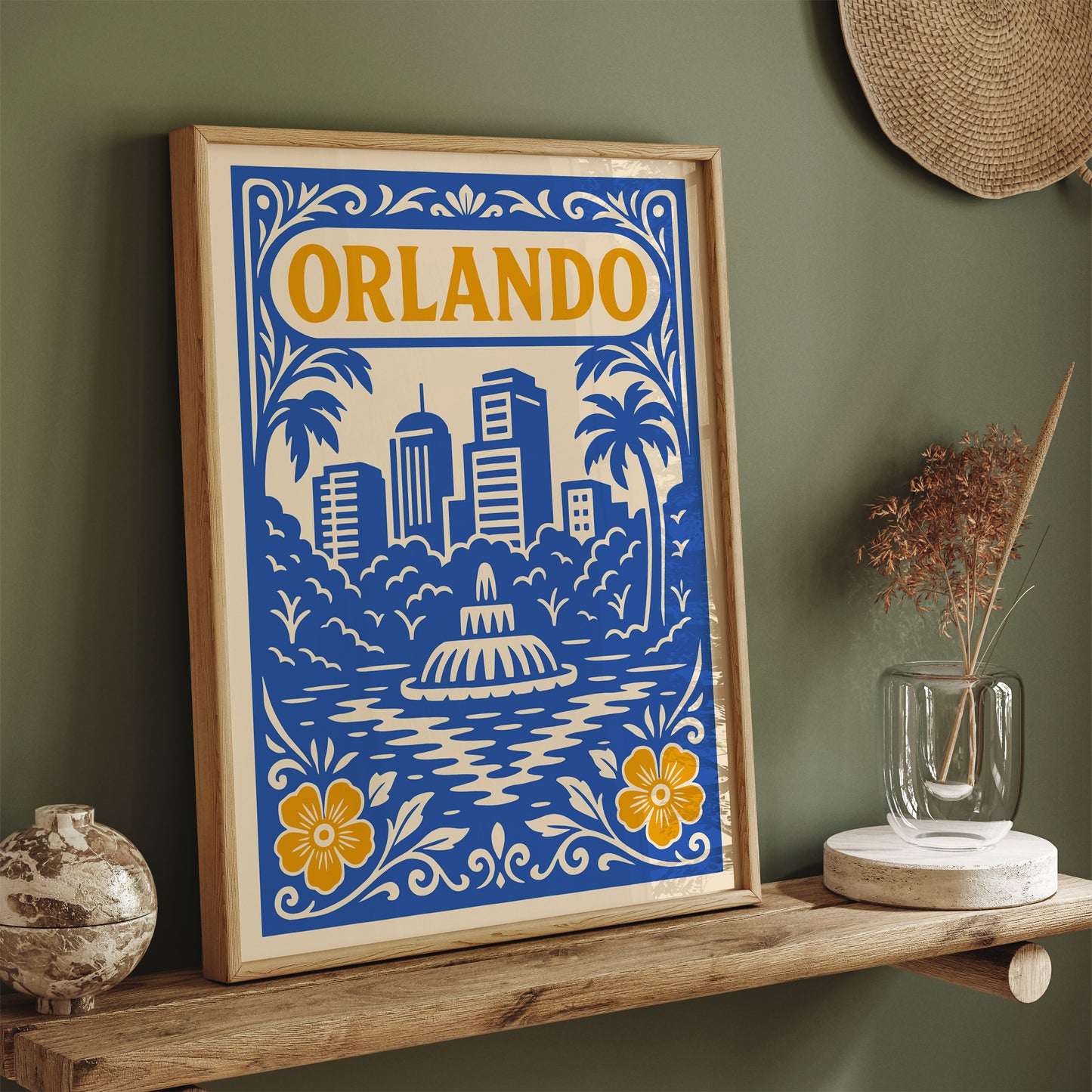 Orlando Cityscape Blue & Yellow Poster