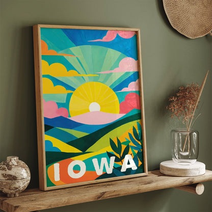 Iowa Sunset Travel Poster Retro Print