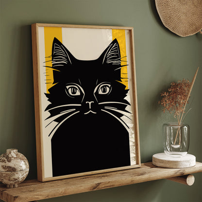 Retro Cat Linocut Poster