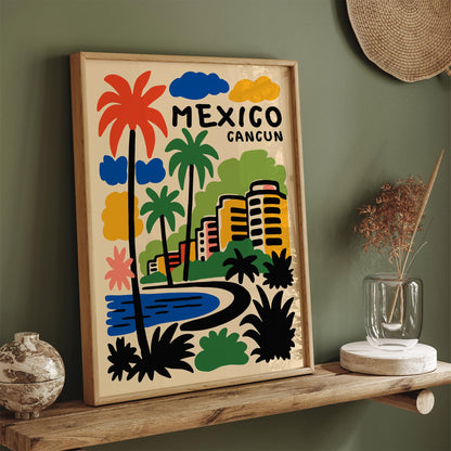 Mexico Cancun Travel Poster - Colorful Mexican Home Decor