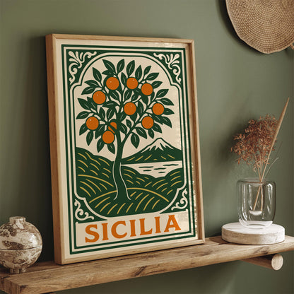Sicily Orange Tree Travel Poster