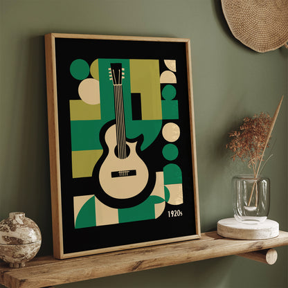 Jazz Age, Roaring 20s, Green Geometric Guitar Print