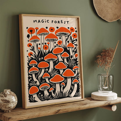 Magic Forest Red Mushrooms Art Print