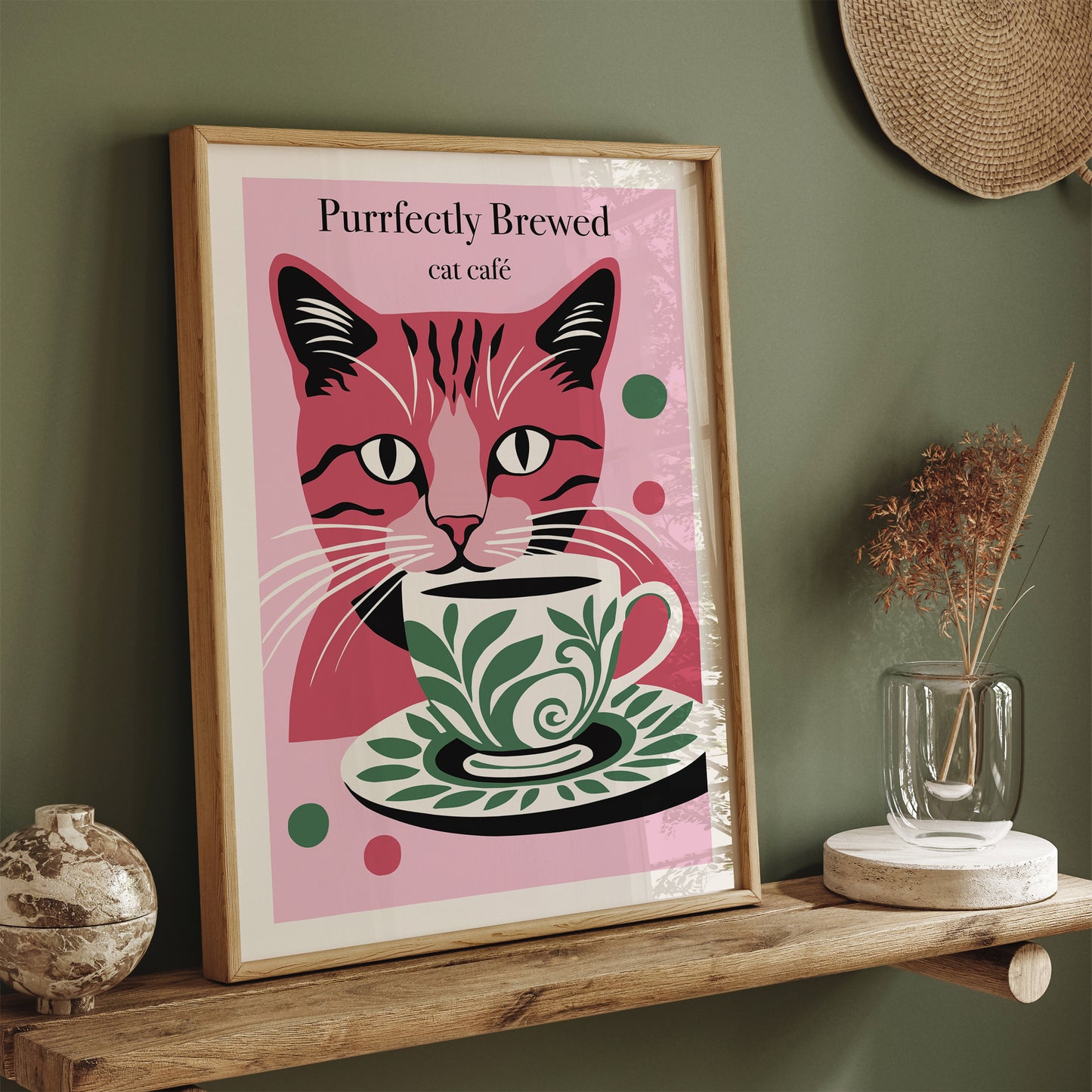 Perrfectly Brewed Cat Cafe Pink Poster