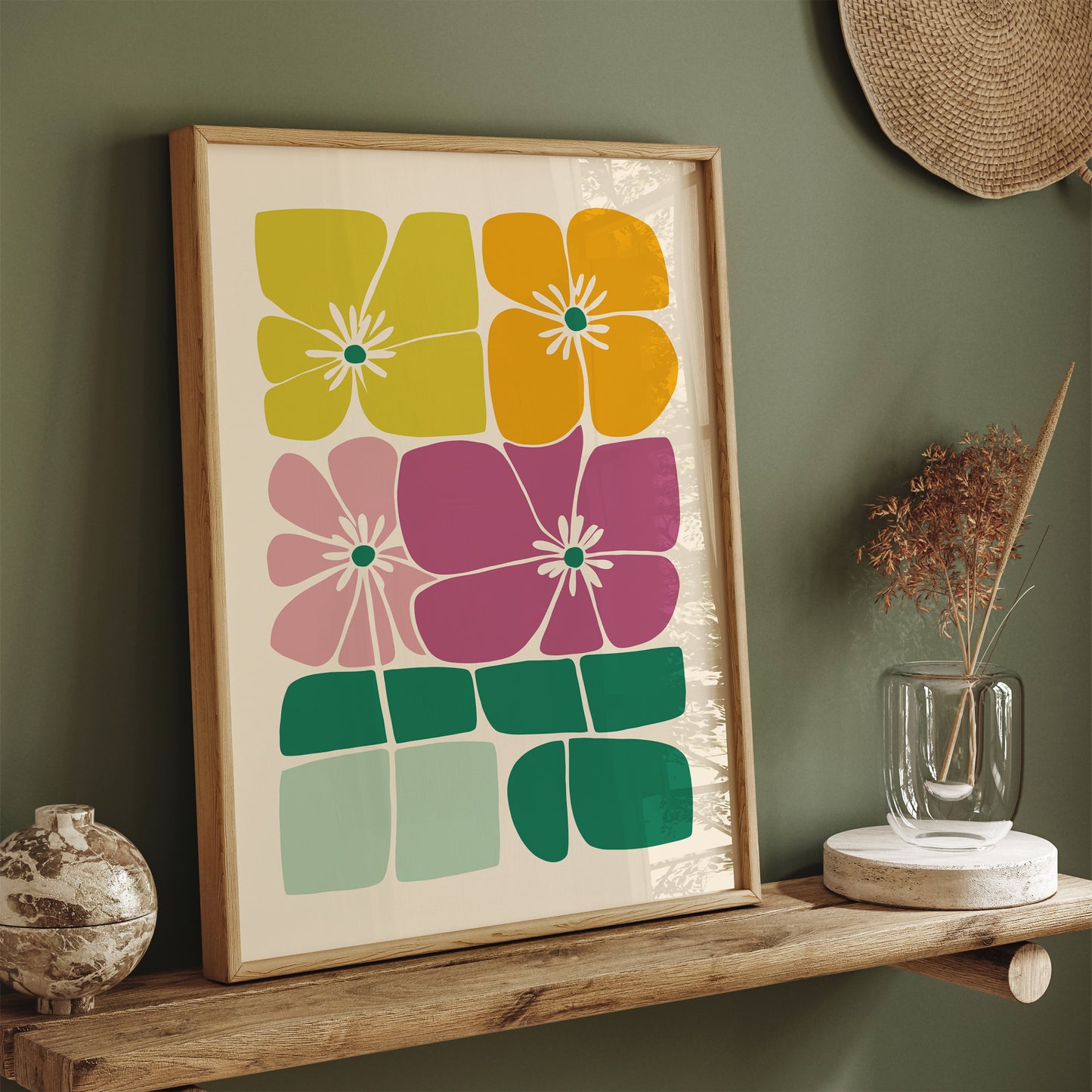 Retro Abstract Flowers Poster