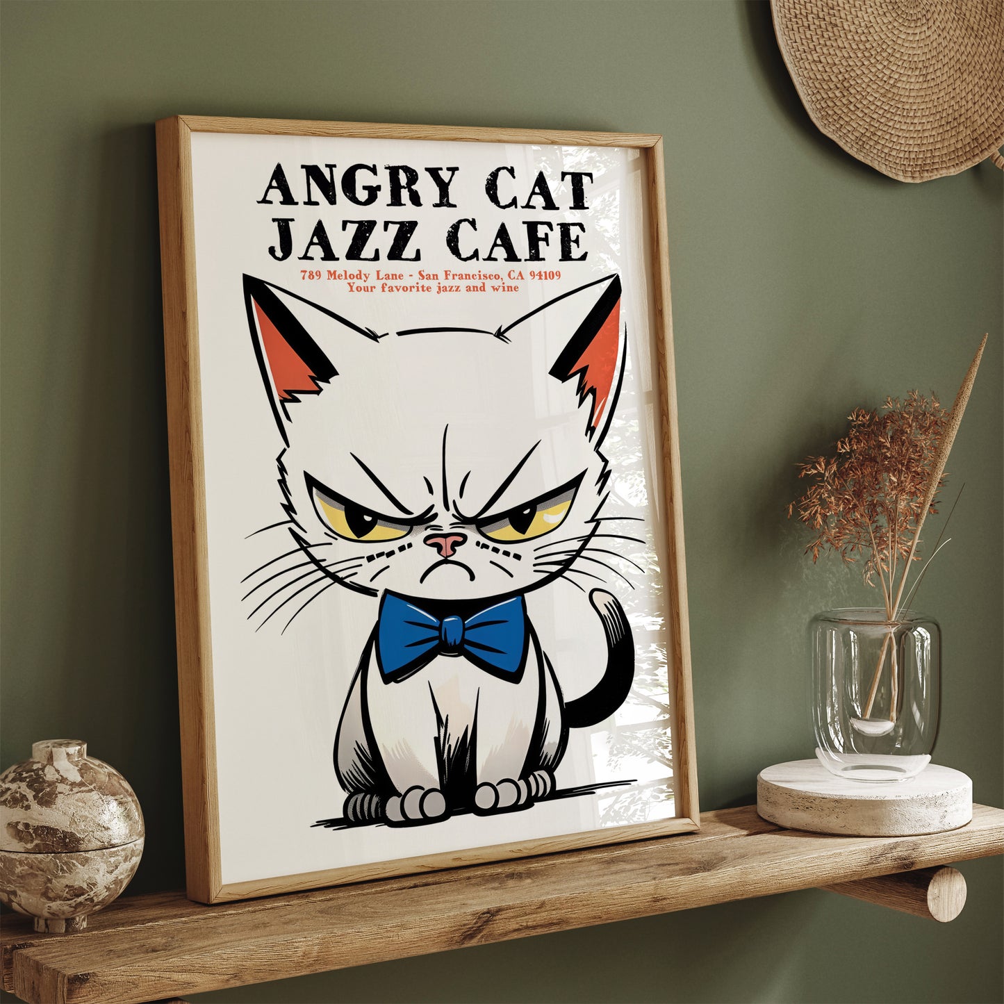 Angry Cat Jazz Cafe Advertising Poster Print