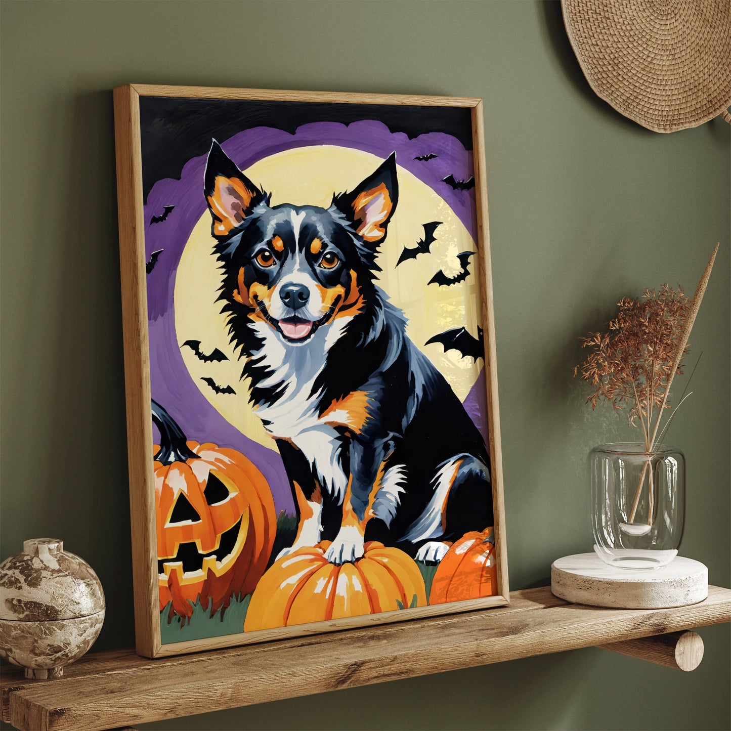 Border Collie Dog Portrait Halloween Time Poster