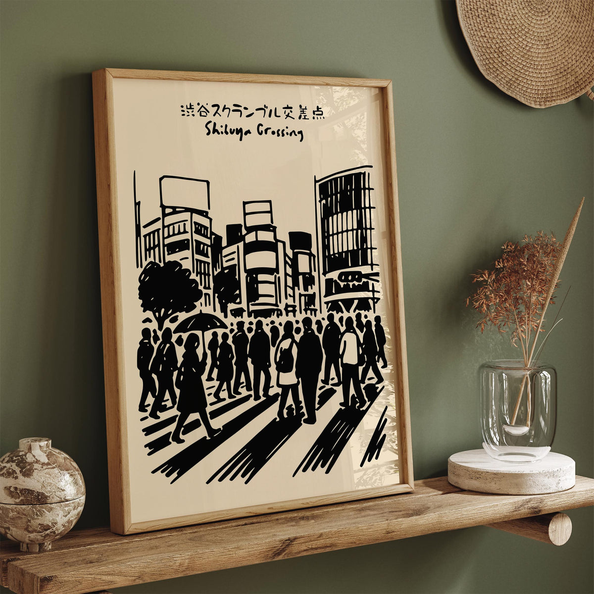 Shibuya Crossing Tokyo Black Ink Art Poster