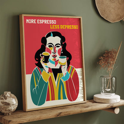 More Espresso Less Depresso Coffee Poster