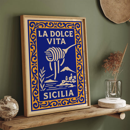 La Dolce Vita Sicilia Poster - Spaghetti Wall Art Print