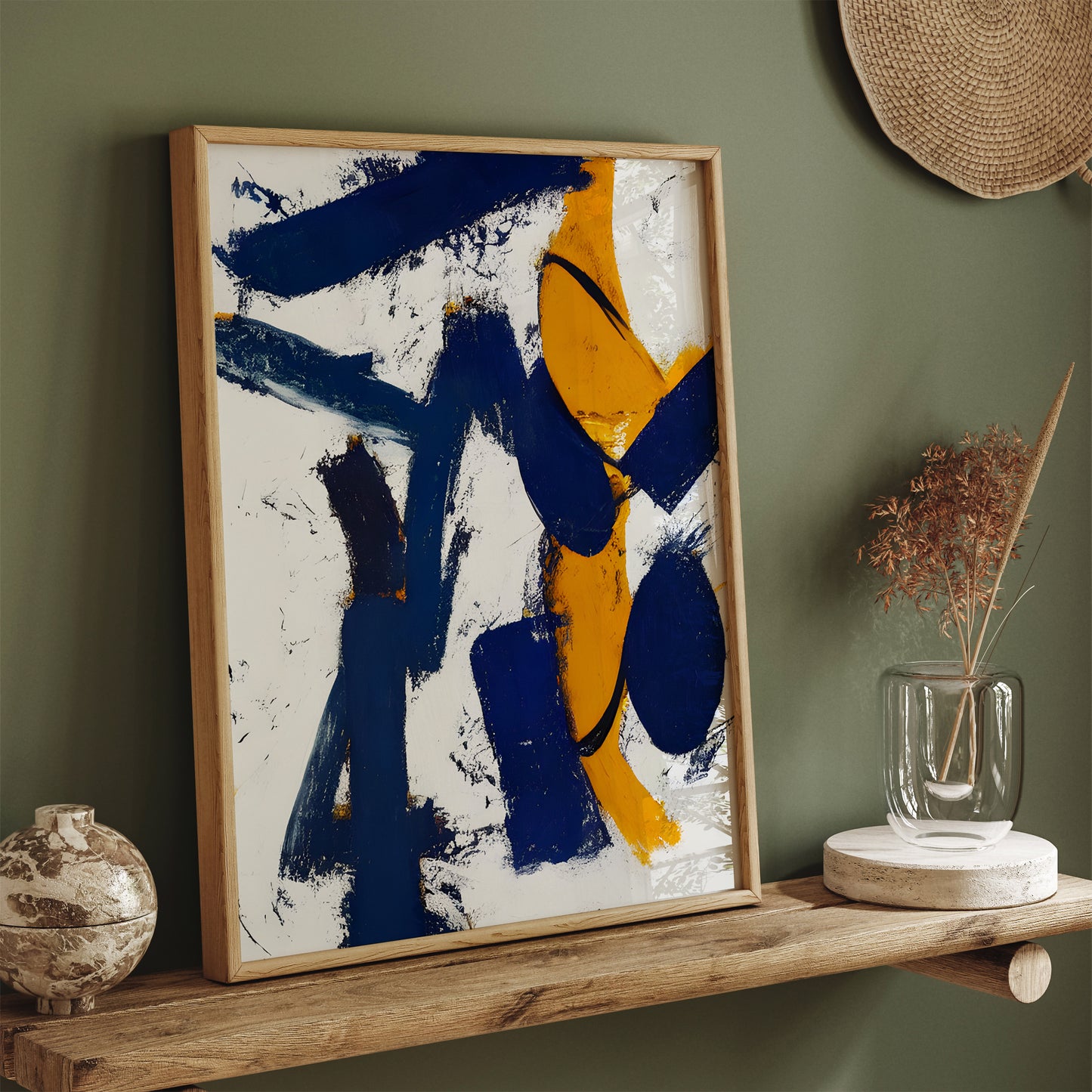 Navy Blue and Yellow Abstract Painting Print