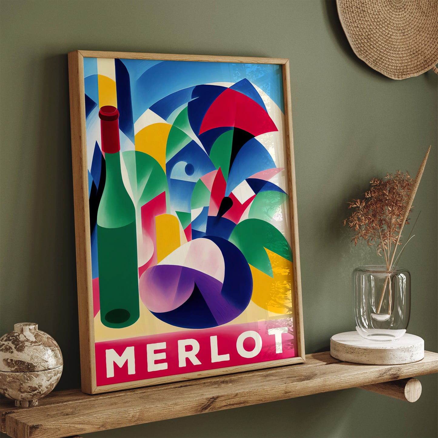 Merlot - Colorful Retro Wine Psoter