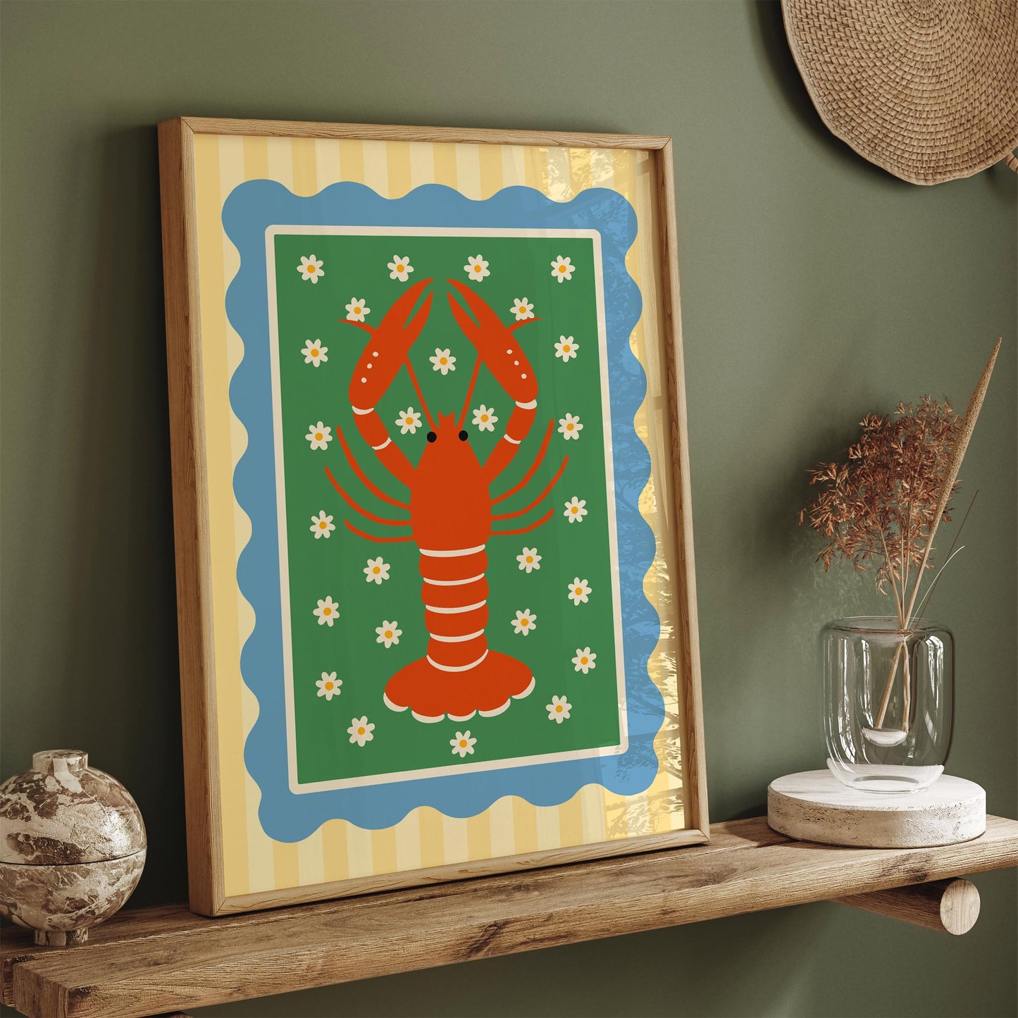 Retro Lobster Wall Art Print - Coastal Nautical Decor