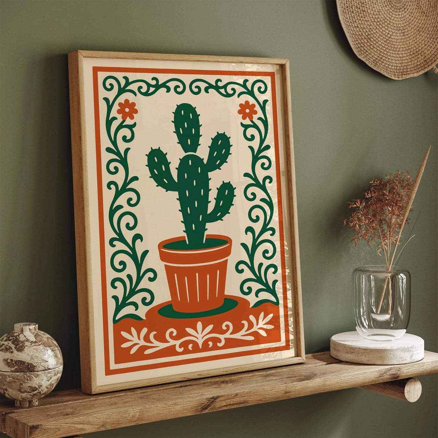 Cactus Plant Poster- Rococo Ornament Frame