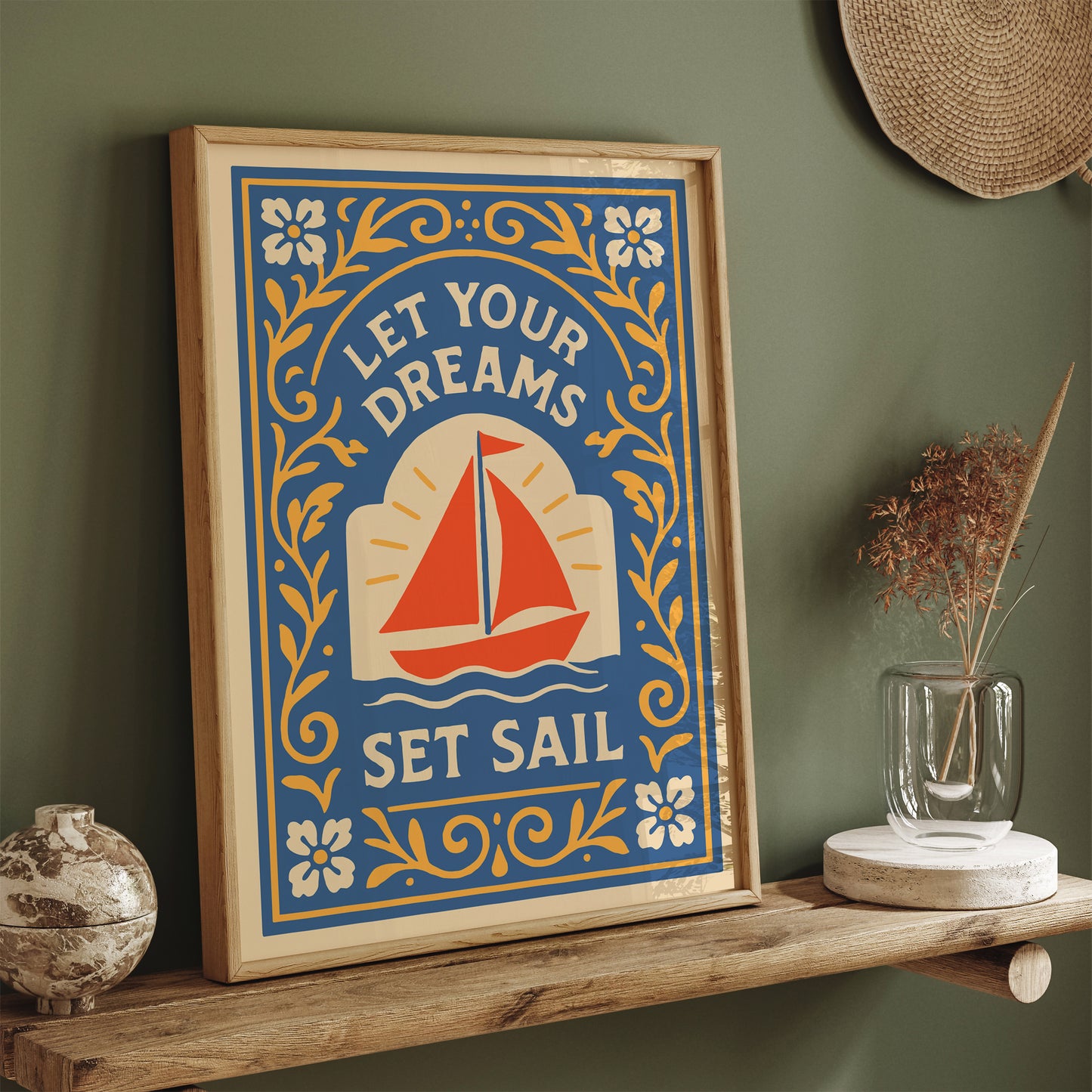 Let Your Dreams Set Sail Poster – Blue Travel Wall Art