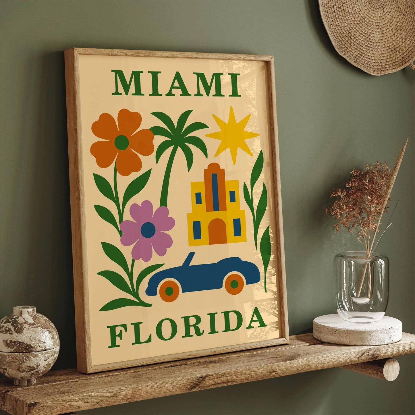 Miami Florida Colorful Retro Travel Poster