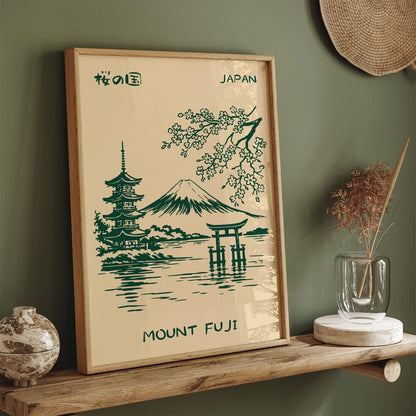Mount Fuji Japan Green Landscape Poster