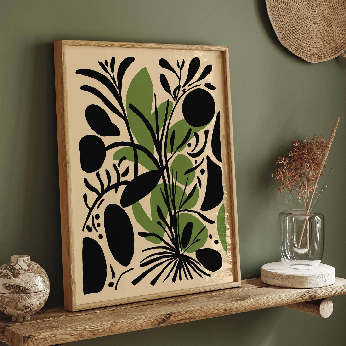 Abstract Botanical Black & Green Print