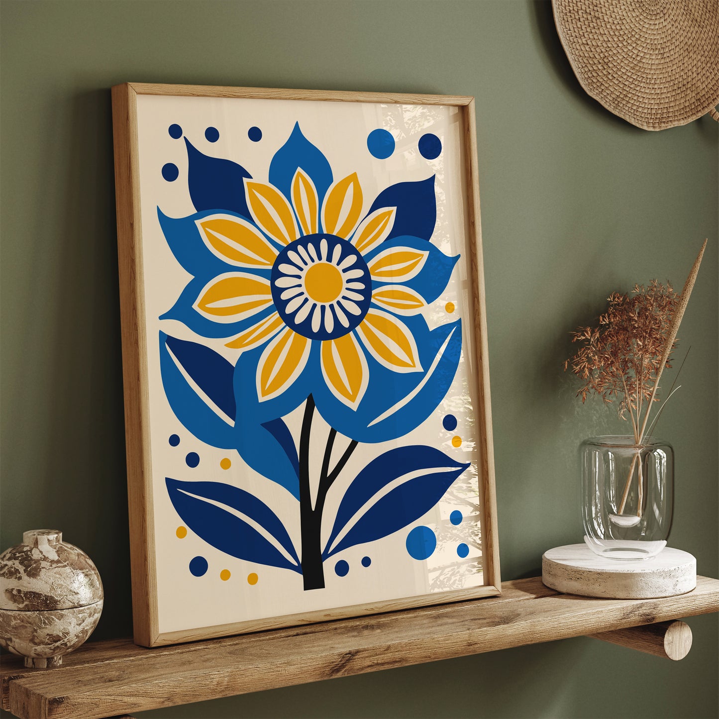 Blue Flowers Mid Century Modern Art Print