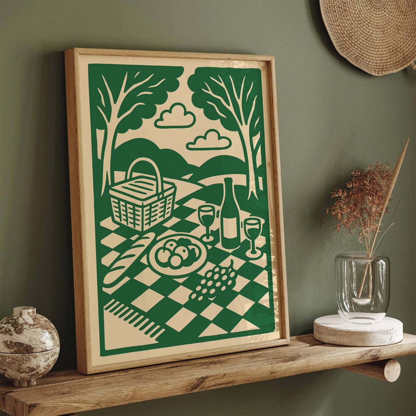 Hyde Park London Picnic Illustration Poster in Green