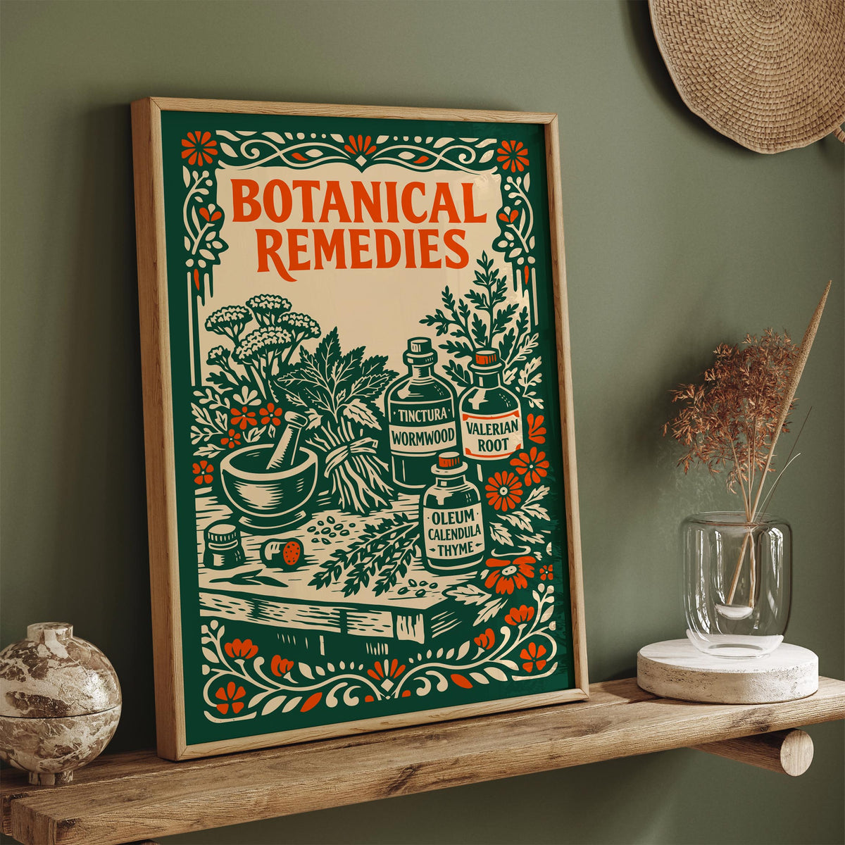 Vintage Herbal Remedies Botanical Art Poster