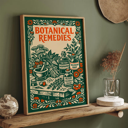 Vintage Herbal Remedies Botanical Art Poster