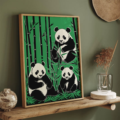 Panda Bears in Bamboo Forest Art Print