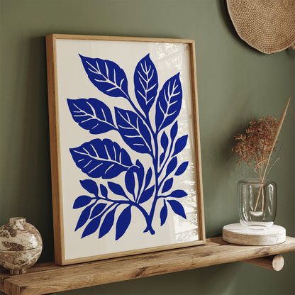 Blue Nature Leaves Bathroom Art Print