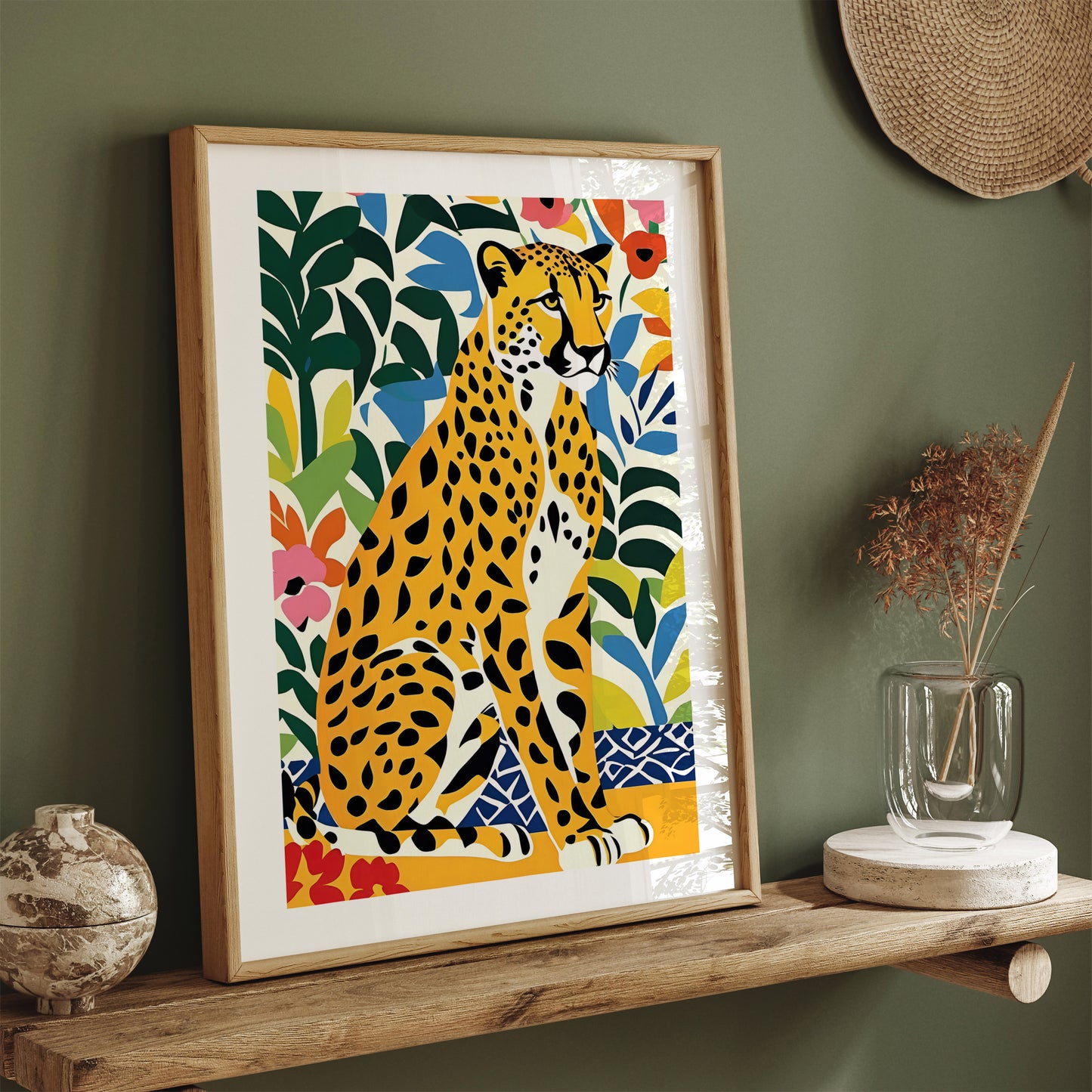 Moody Cheetah in Flowers Poster