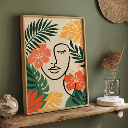 Girly Face in Tropical Leaves Poster