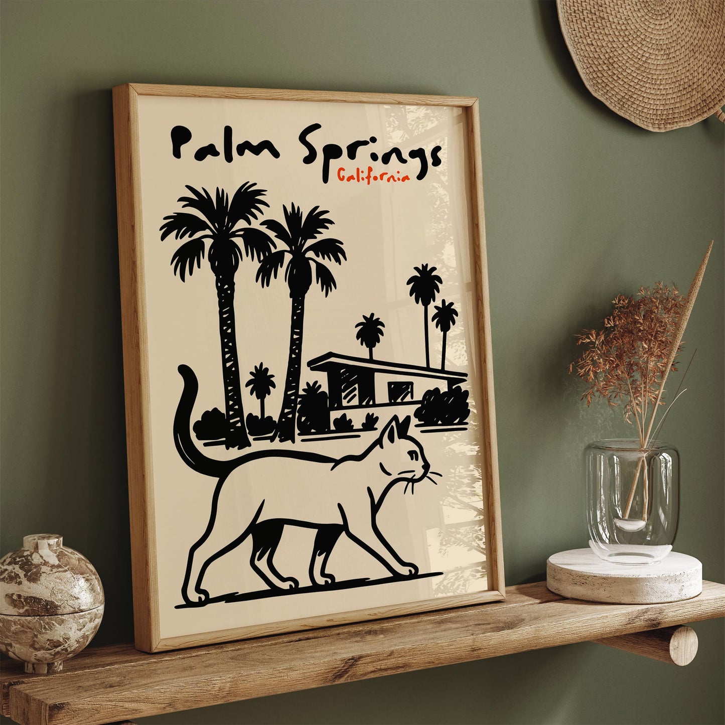 Palm Springs California Poster - Black Ink Style Wall Art