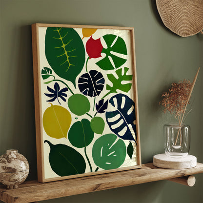 Green Floral Mid-Century Shapes Poster