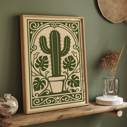 Green Rococo Cactus Plant Wall Art Print