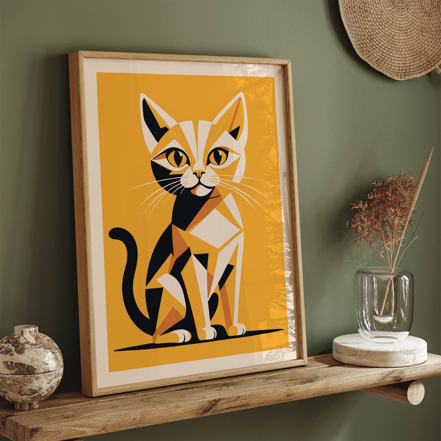 Geometric Kitten Cute Yellow Cat Poster