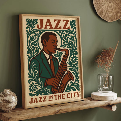 Jazz In The City Poster - Musician Portrait Wall Art