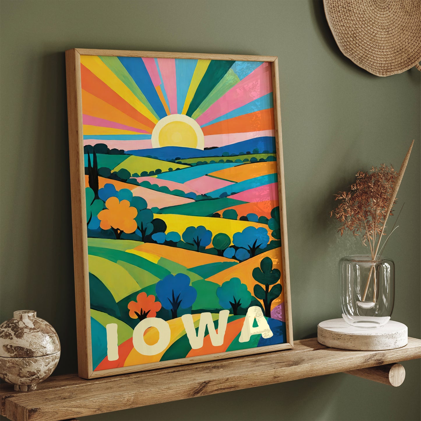 Retro Colorful Iowa Travel Wall Art