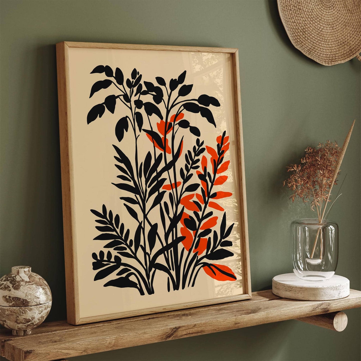 Rustic Botanical Black Ink Floral Art Print